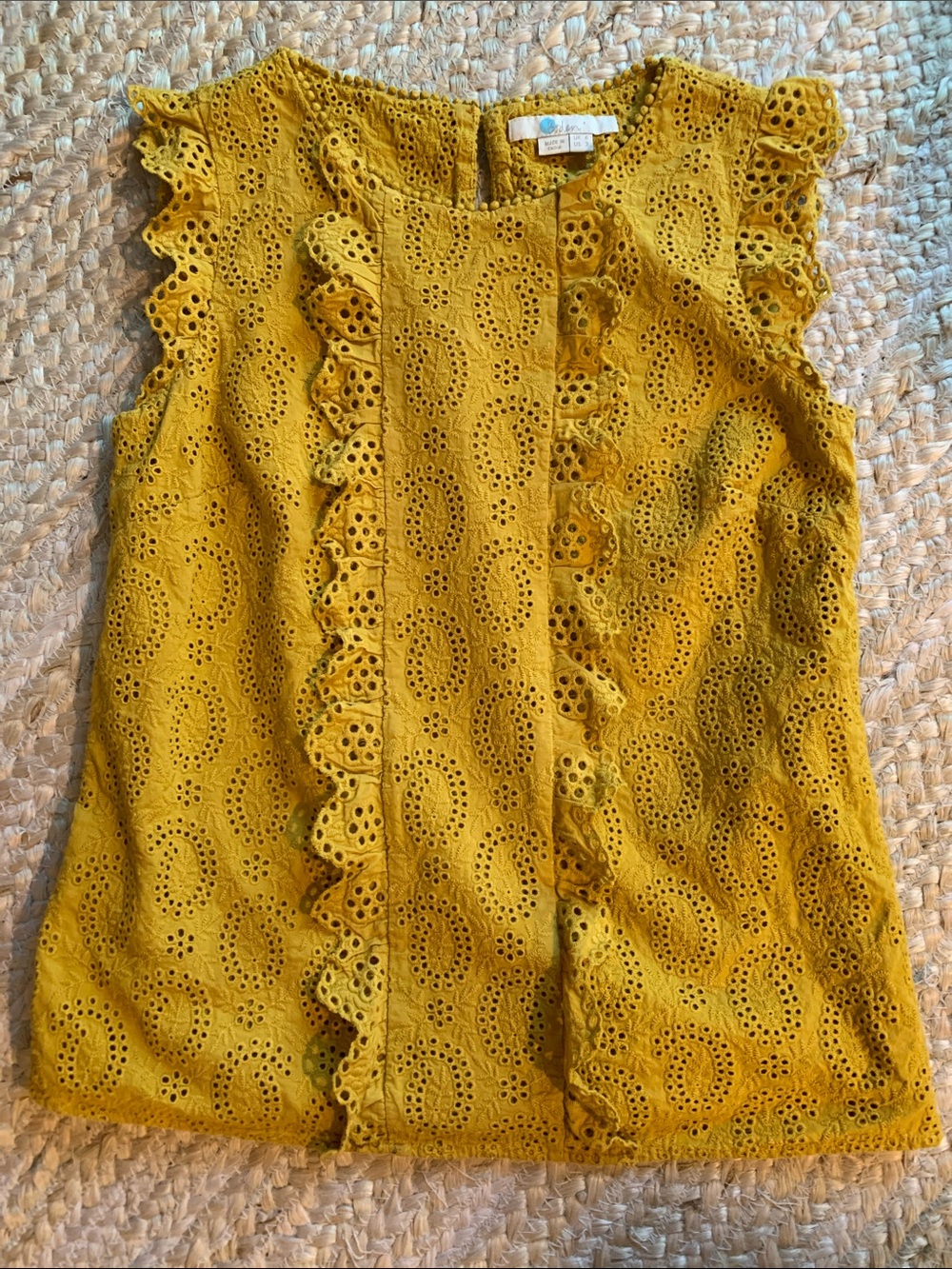 Boden Hallie Broderie Mustard Yellow Eyelet Cotton Ruffle Top